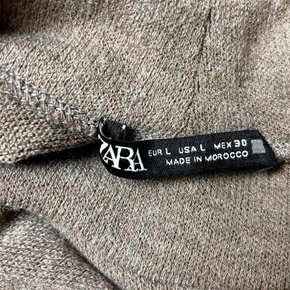 Zara Knit Mock Neck Tiered Peasant Style Brown Puff Sleeve Midi Dress Size Large - Picture 6 of 7